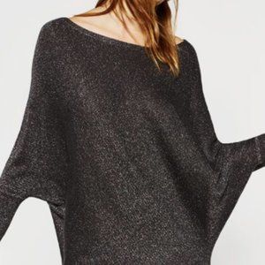 ZARA Grey Metallic Asymmetric Sweater Dress Size M